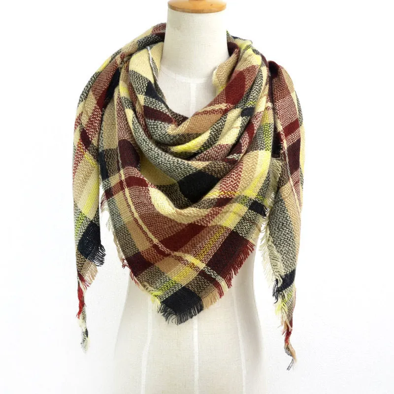British Style Striped Plaid Triangle Scarf Shawl Fringed Scarves