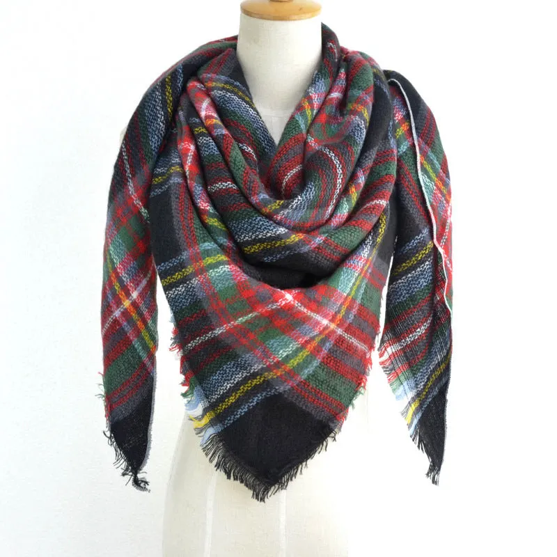 British Style Striped Plaid Triangle Scarf Shawl Fringed Scarves