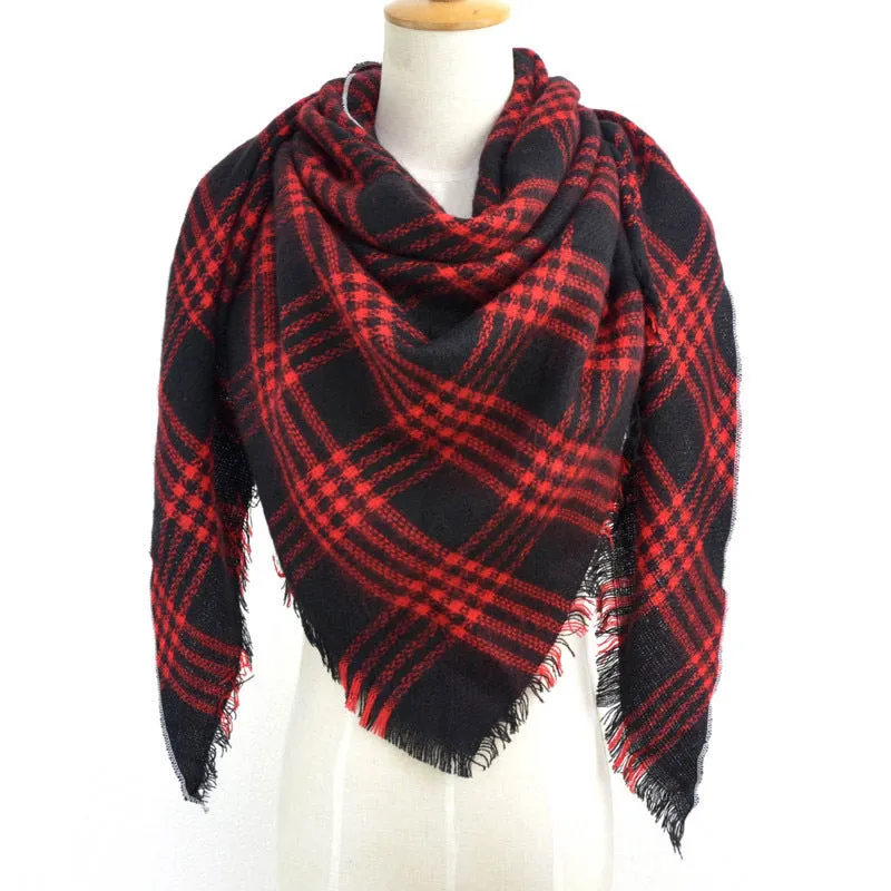 British Style Striped Plaid Triangle Scarf Shawl Fringed Scarves