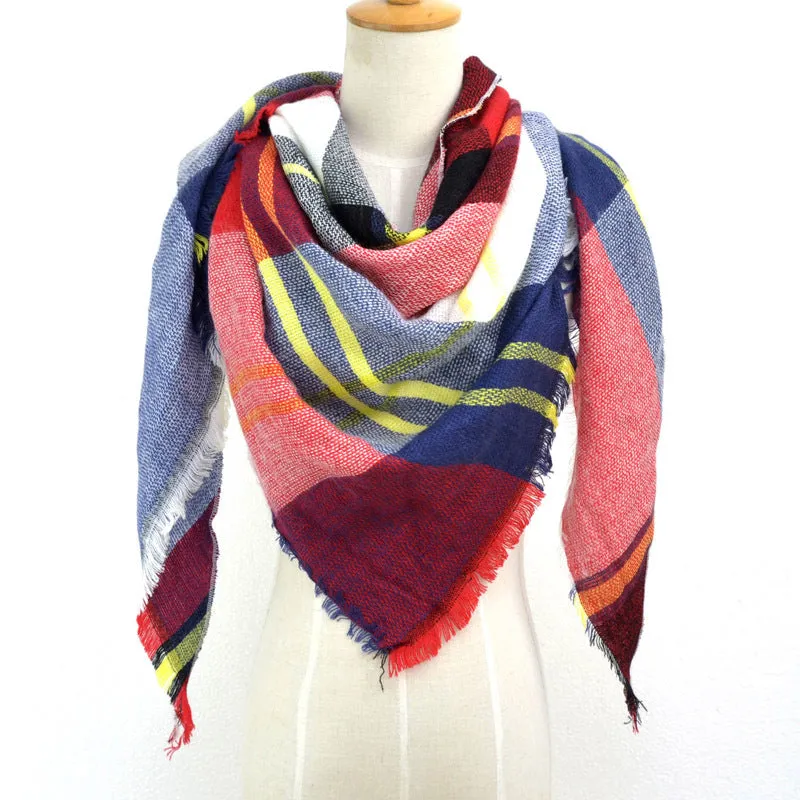 British Style Striped Plaid Triangle Scarf Shawl Fringed Scarves