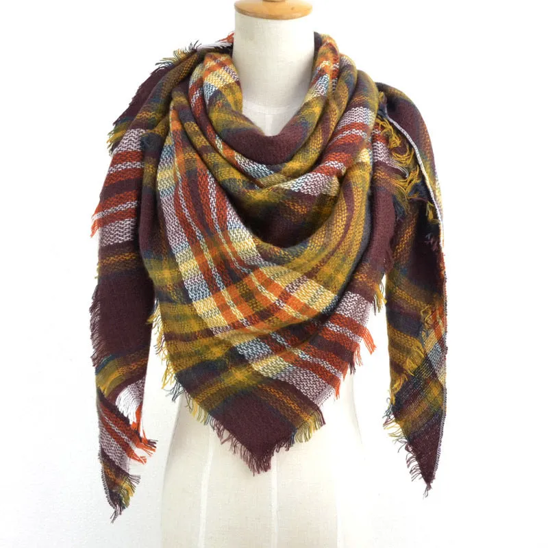 British Style Striped Plaid Triangle Scarf Shawl Fringed Scarves