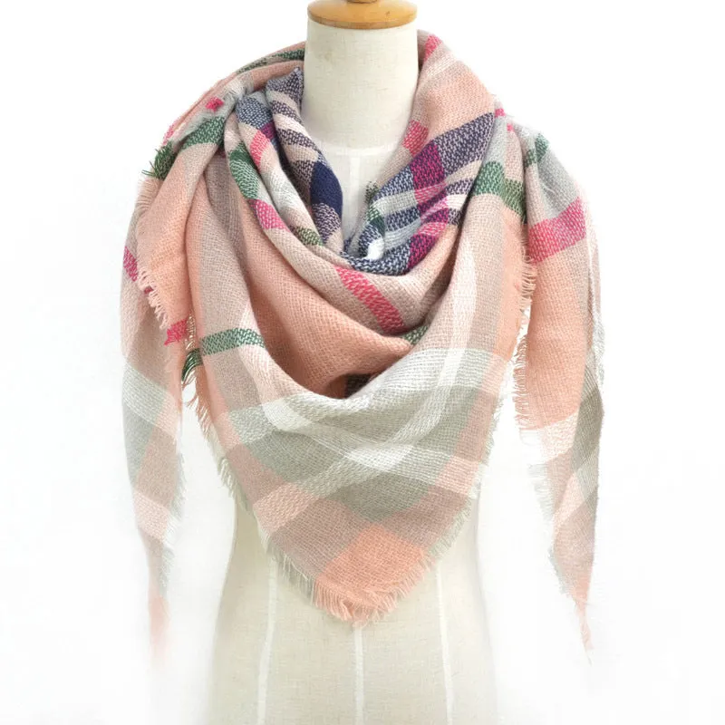 British Style Striped Plaid Triangle Scarf Shawl Fringed Scarves