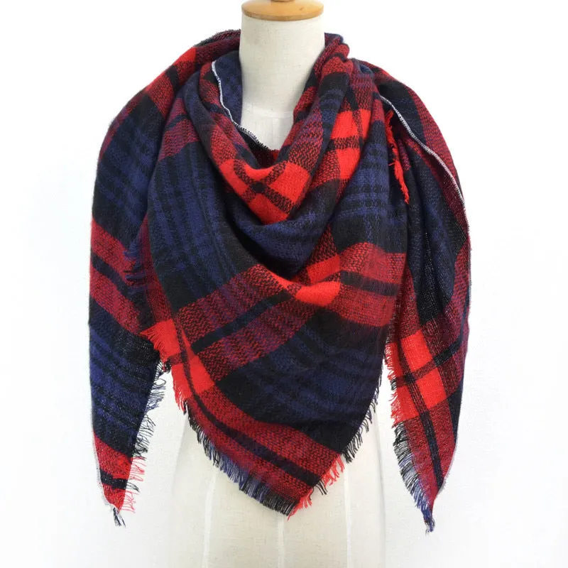 British Style Striped Plaid Triangle Scarf Shawl Fringed Scarves