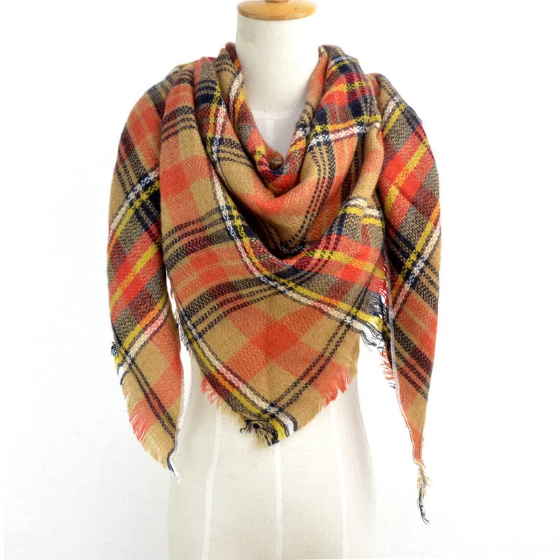 British Style Striped Plaid Triangle Scarf Shawl Fringed Scarves