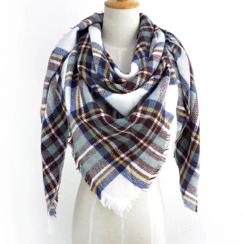 British Style Striped Plaid Triangle Scarf Shawl Fringed Scarves