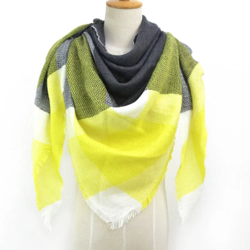 British Style Striped Plaid Triangle Scarf Shawl Fringed Scarves
