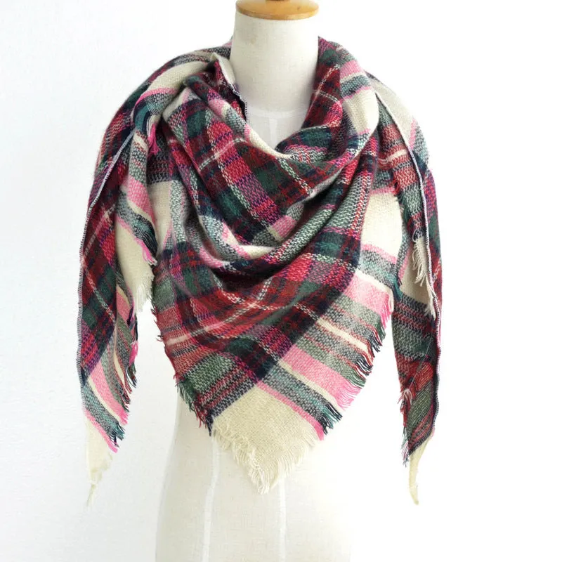 British Style Striped Plaid Triangle Scarf Shawl Fringed Scarves