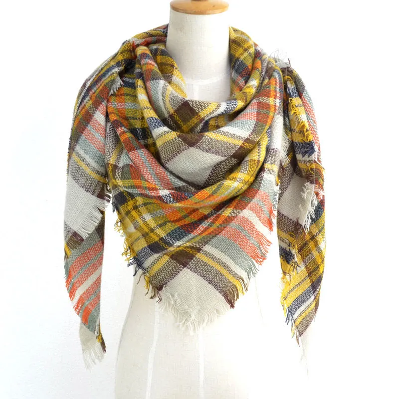British Style Striped Plaid Triangle Scarf Shawl Fringed Scarves