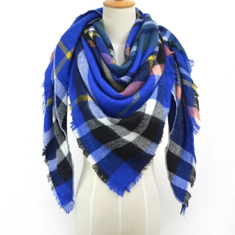 British Style Striped Plaid Triangle Scarf Shawl Fringed Scarves