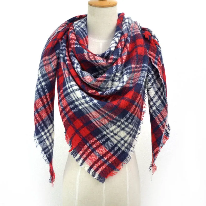 British Style Striped Plaid Triangle Scarf Shawl Fringed Scarves