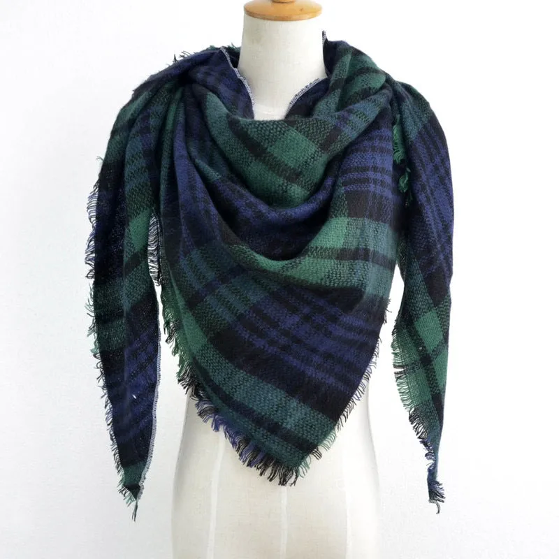 British Style Striped Plaid Triangle Scarf Shawl Fringed Scarves
