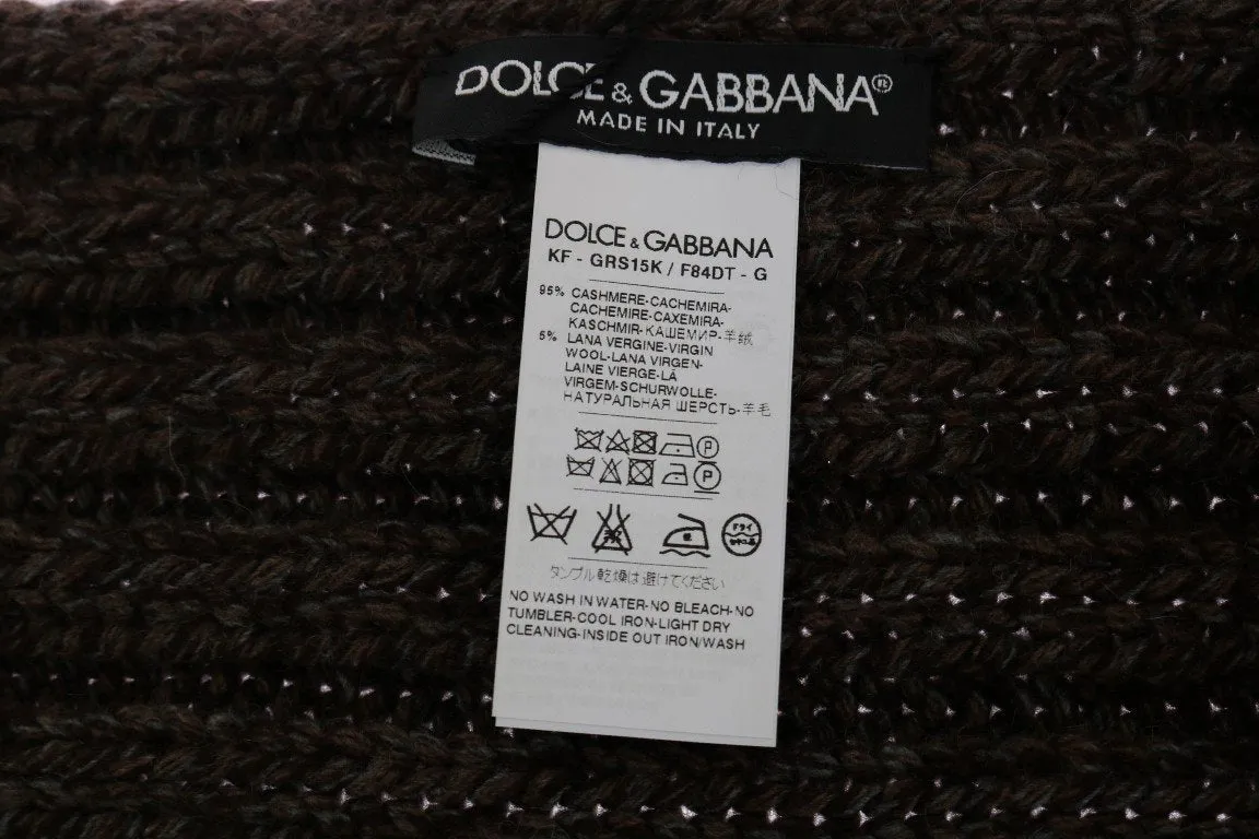 Brown Cashmere Wool Knitted Scarf