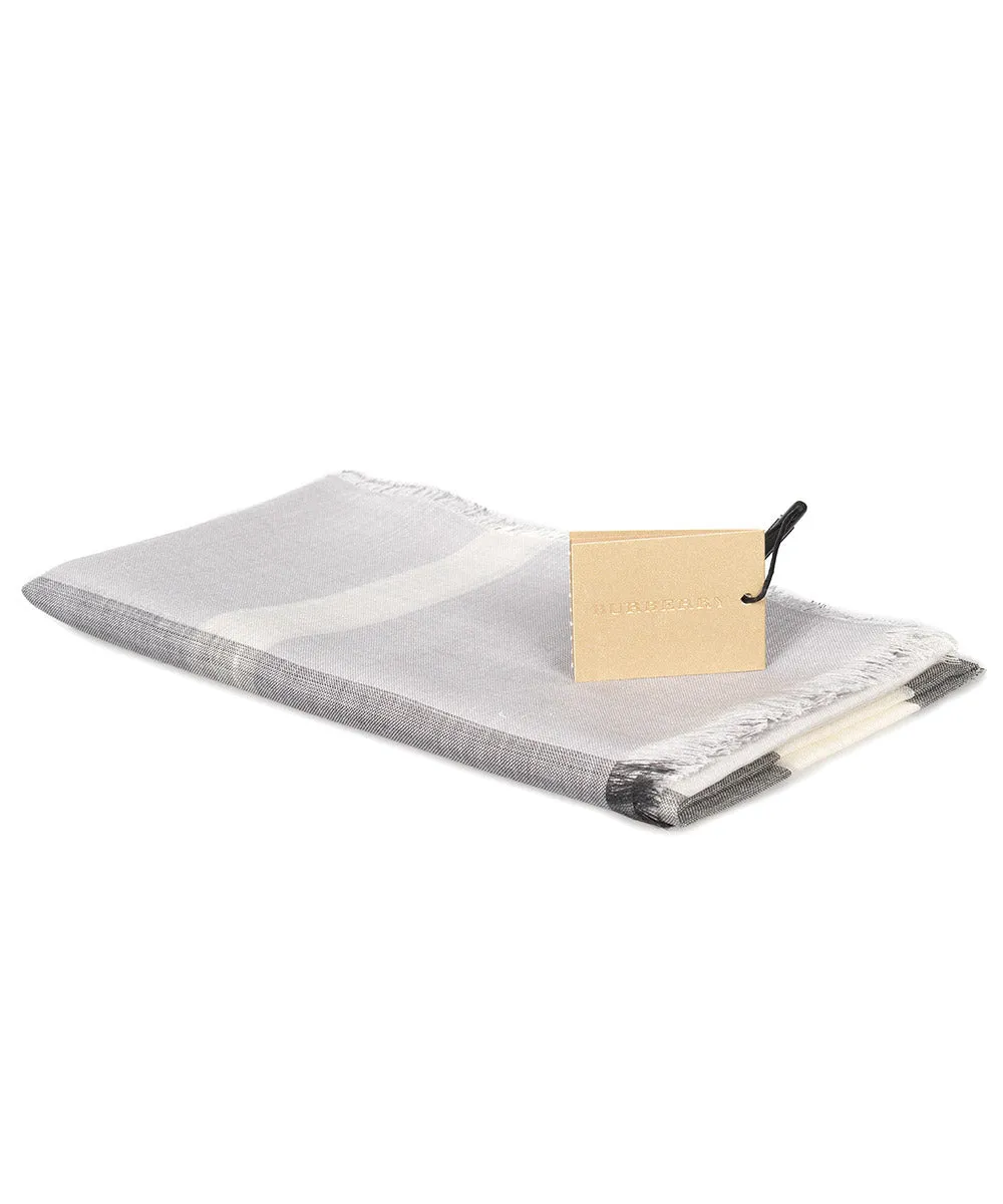 Burberry Lightweight Check Wool and Silk Scarf | Pale Gray
