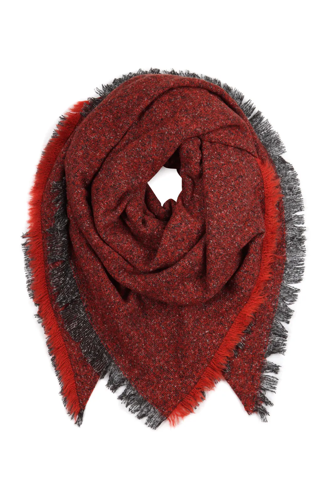 BURGUNDY BLANKET FRINGED SCARF