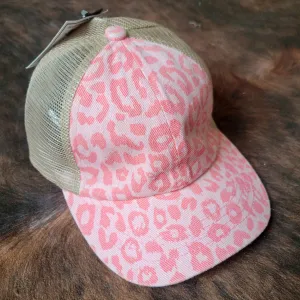 C.C. Leopard Denim Criss Cross Ponytail Hat - Pink