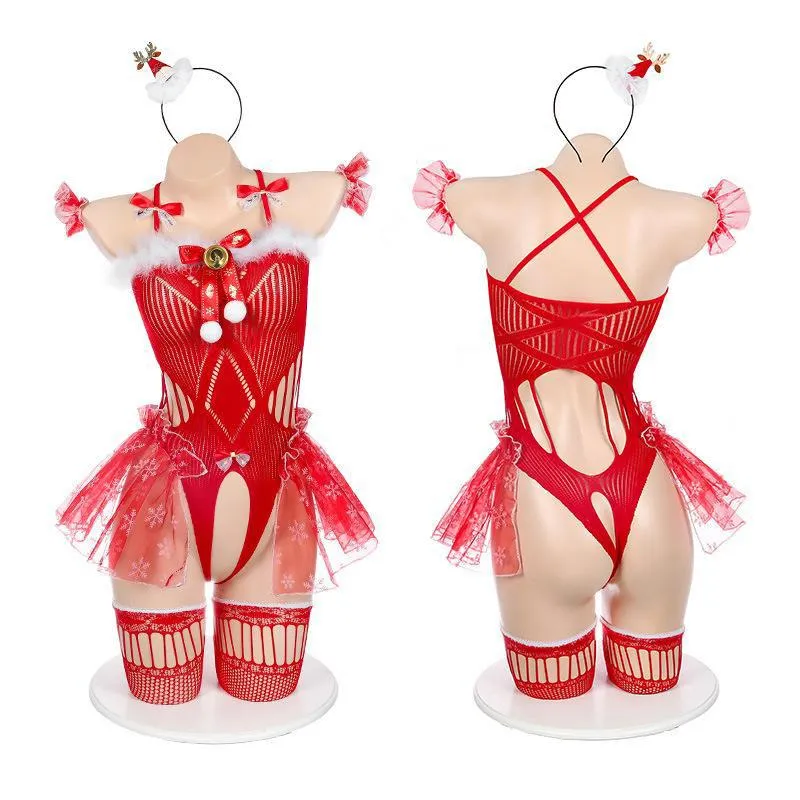 Christmas Red Mesh Fur Lingerie SD01760