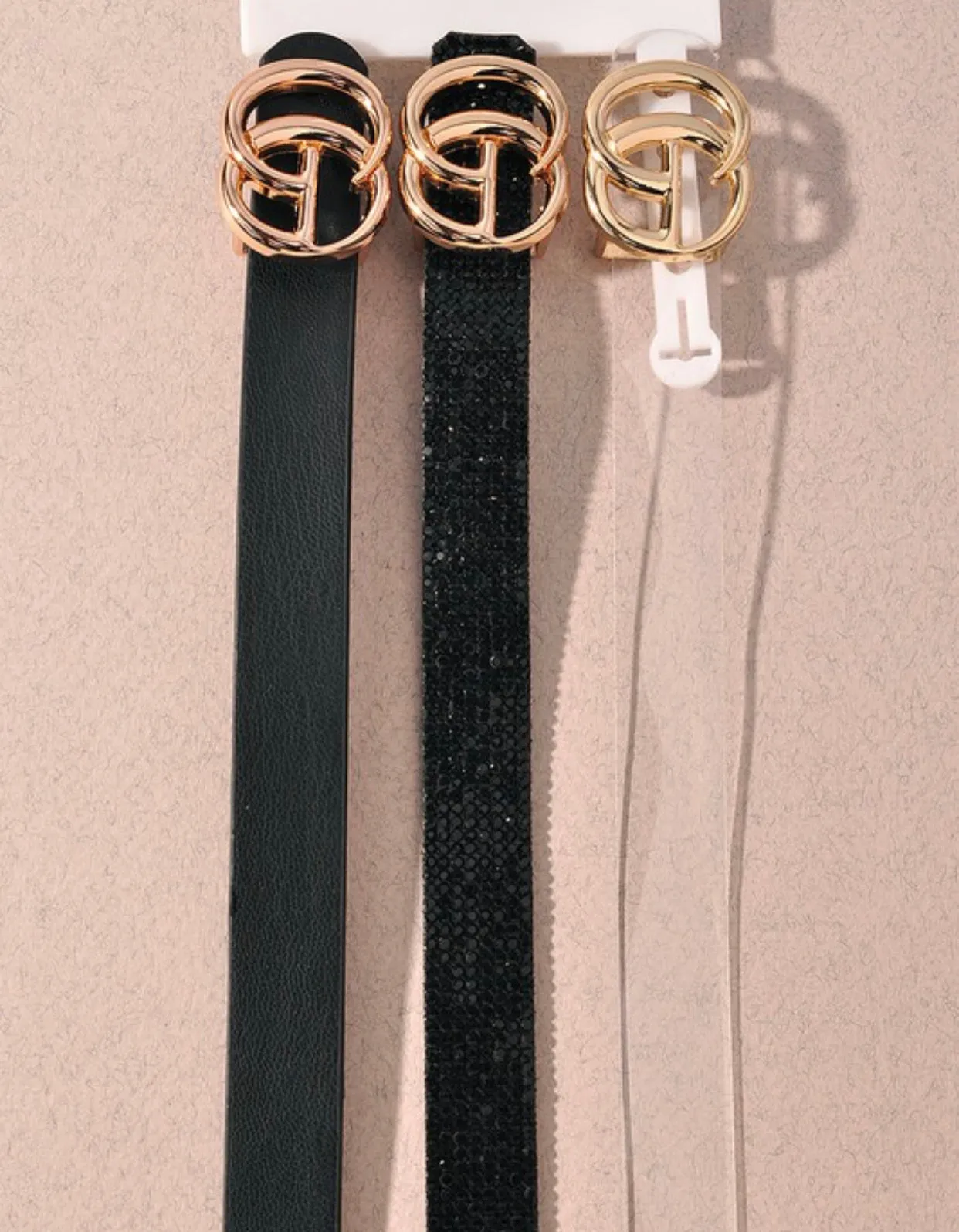 Clear, Sparkle and Black Skinny Belts 5 Colors