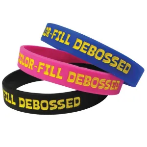 Color Fill Debossed Imprinted 1/2" Custom Silicone Wristbands SILSDC - CHILD (100/Pack)