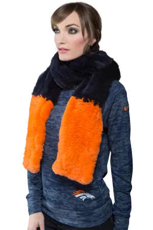 Colorblock Bronco Navy and Neon Orange Fur Scarf