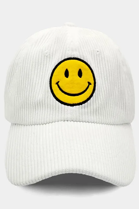 Cord Smile Face Hat-White
