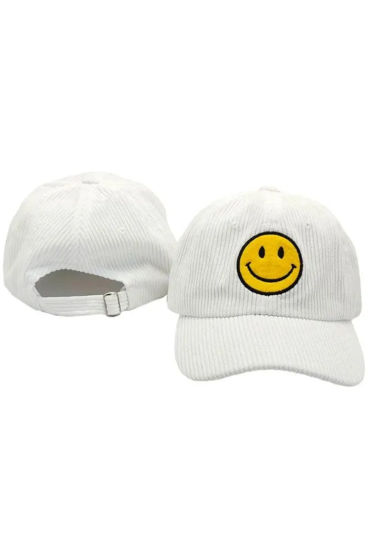 Cord Smile Face Hat-White