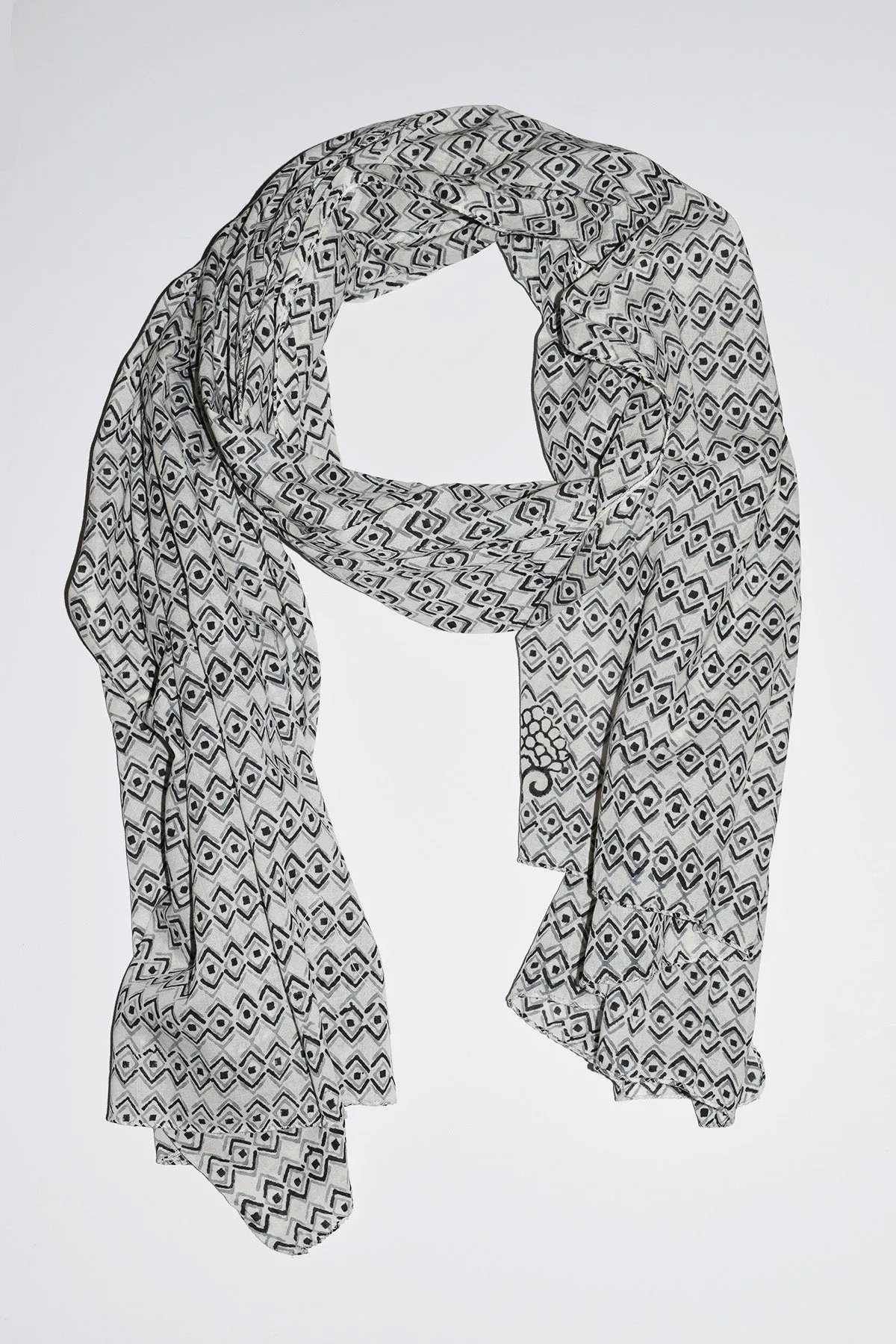 Cotton Voile Scarf | Diamond Sketch Ecru