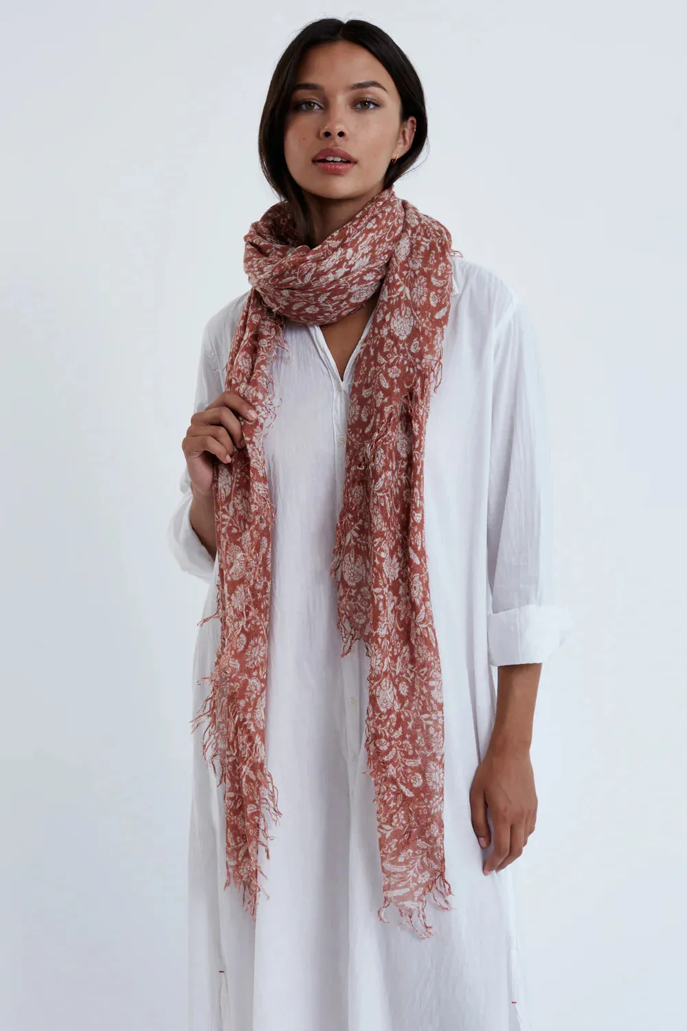 DAHLIA FLORAL CASHMERE AND SILK SCARF IN SEQUOIA