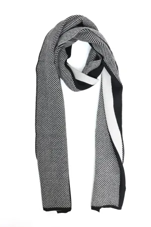 DIAGONAL HERRINGBONE SCARF-BLACK