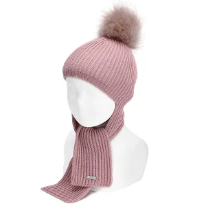 Dusky Pink Faux Fur Pom Pom Hat-Scarf