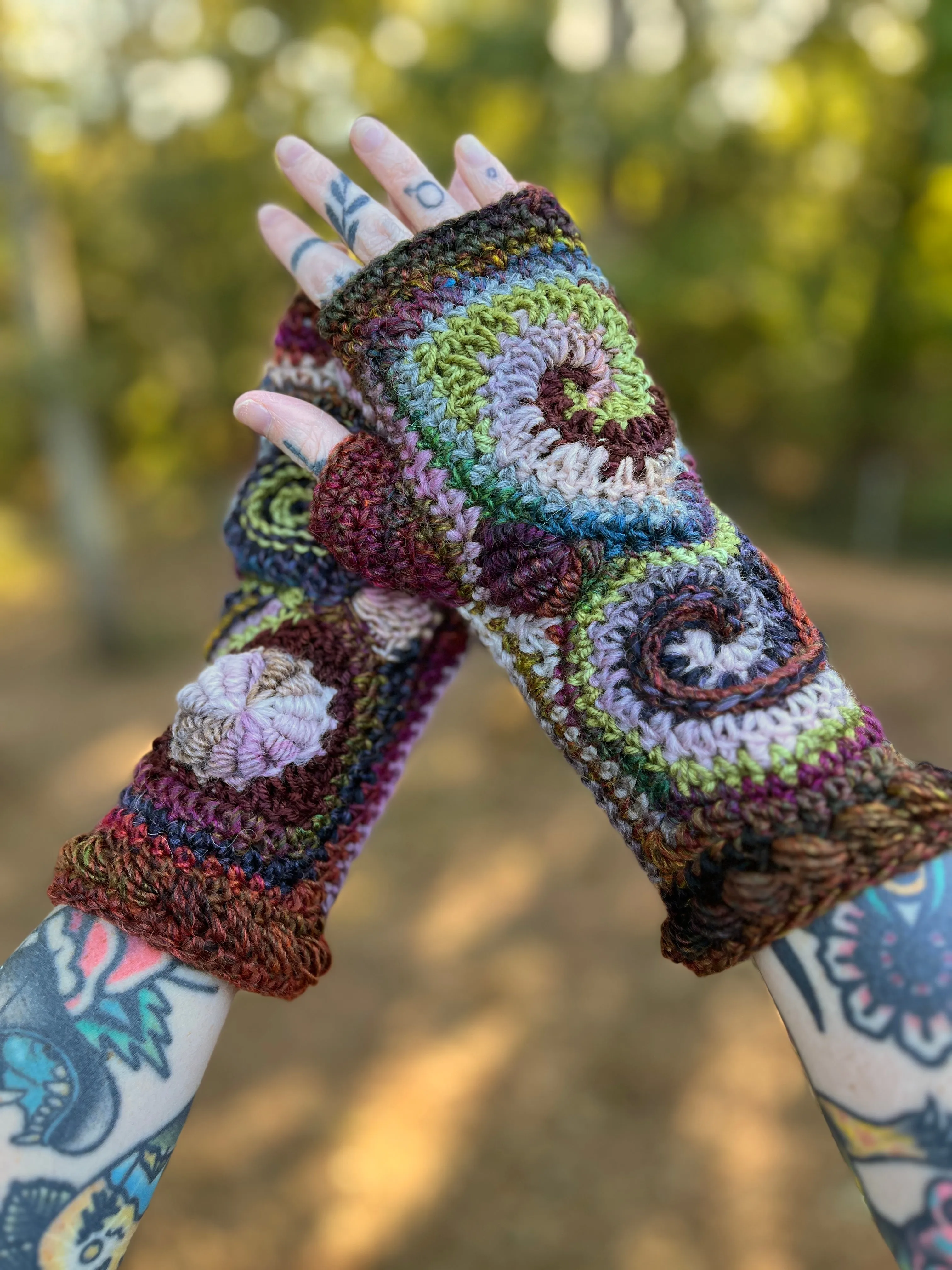 Earthy Freeform Crochet Gloves #2