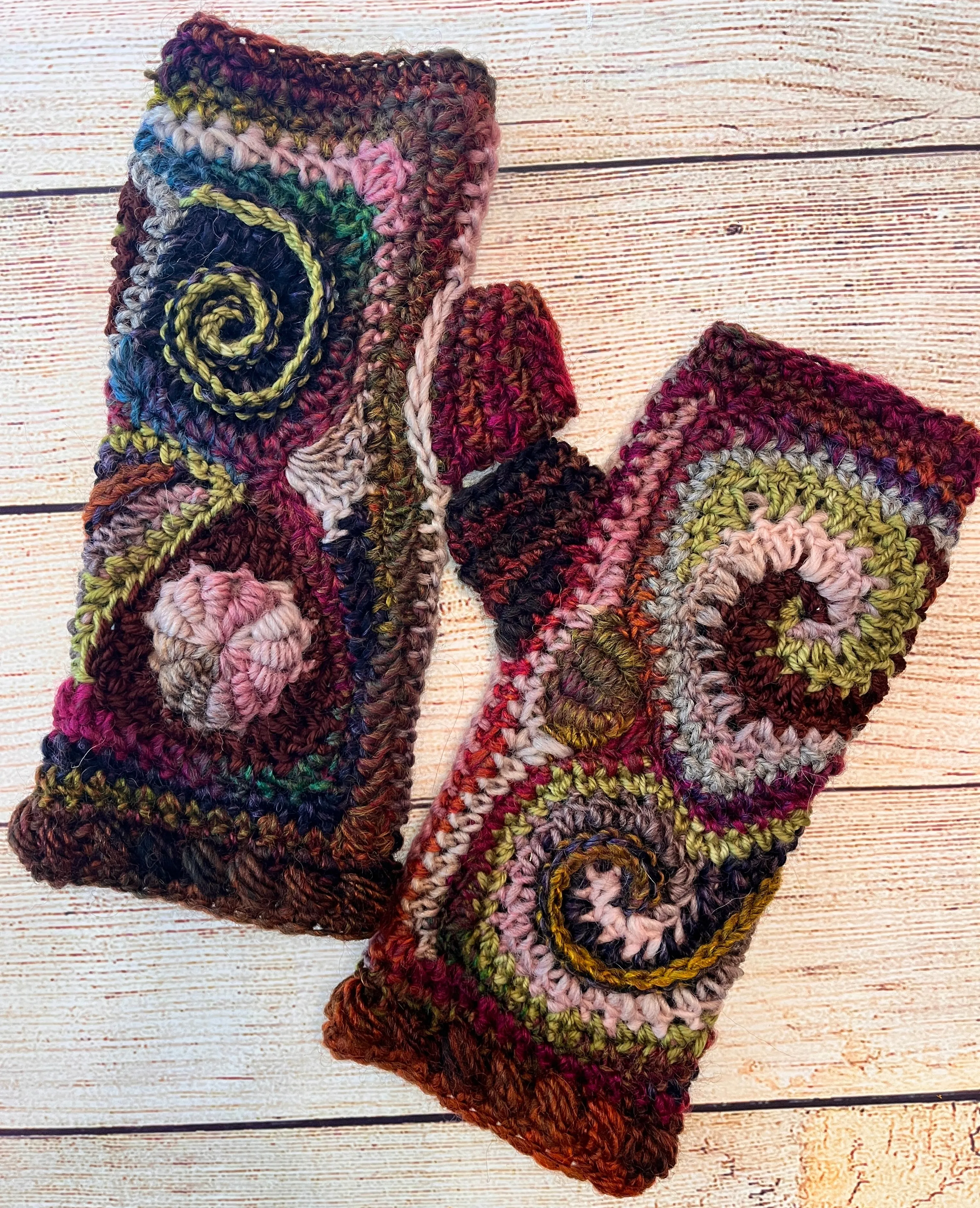 Earthy Freeform Crochet Gloves #2