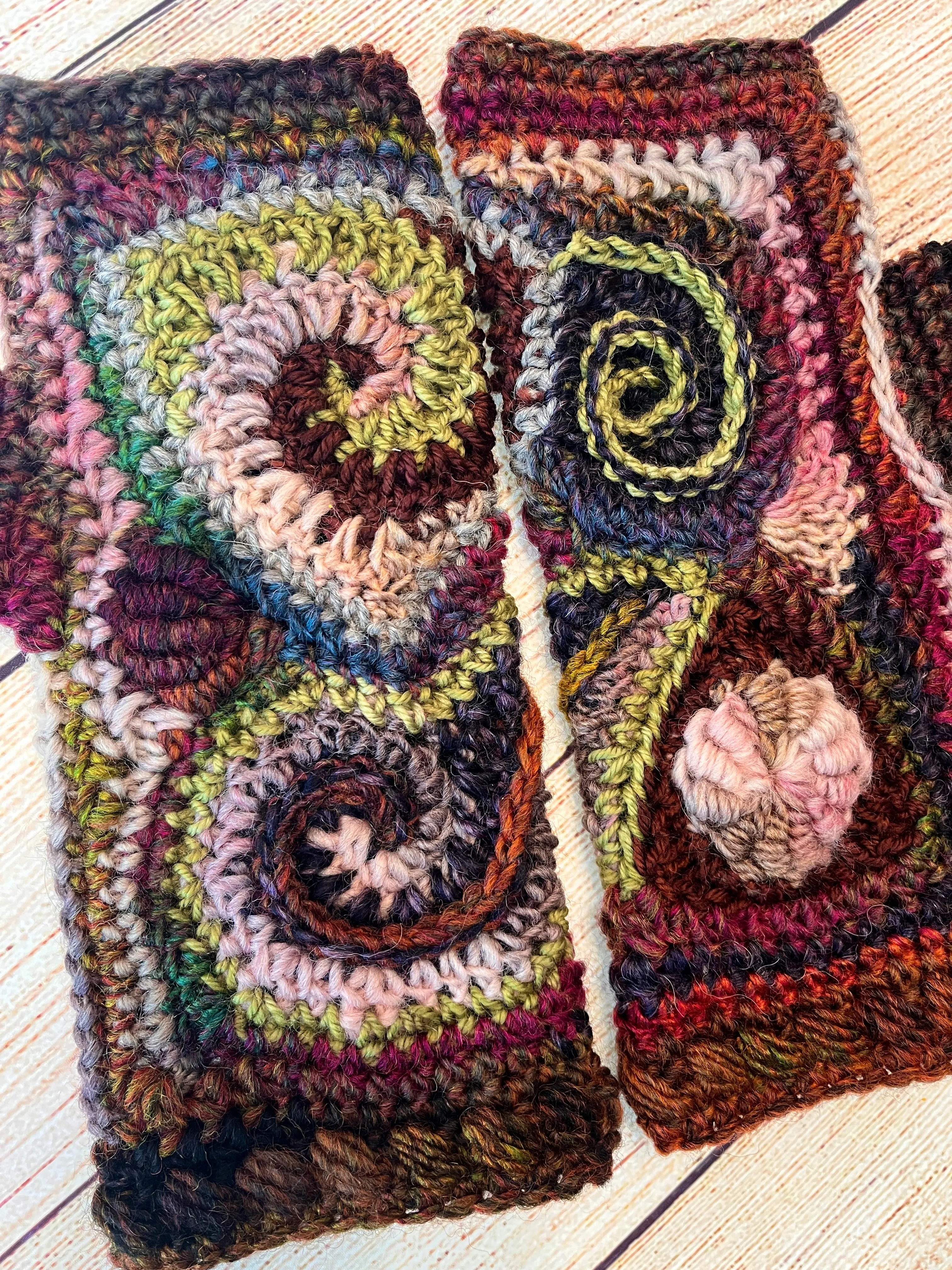 Earthy Freeform Crochet Gloves #2