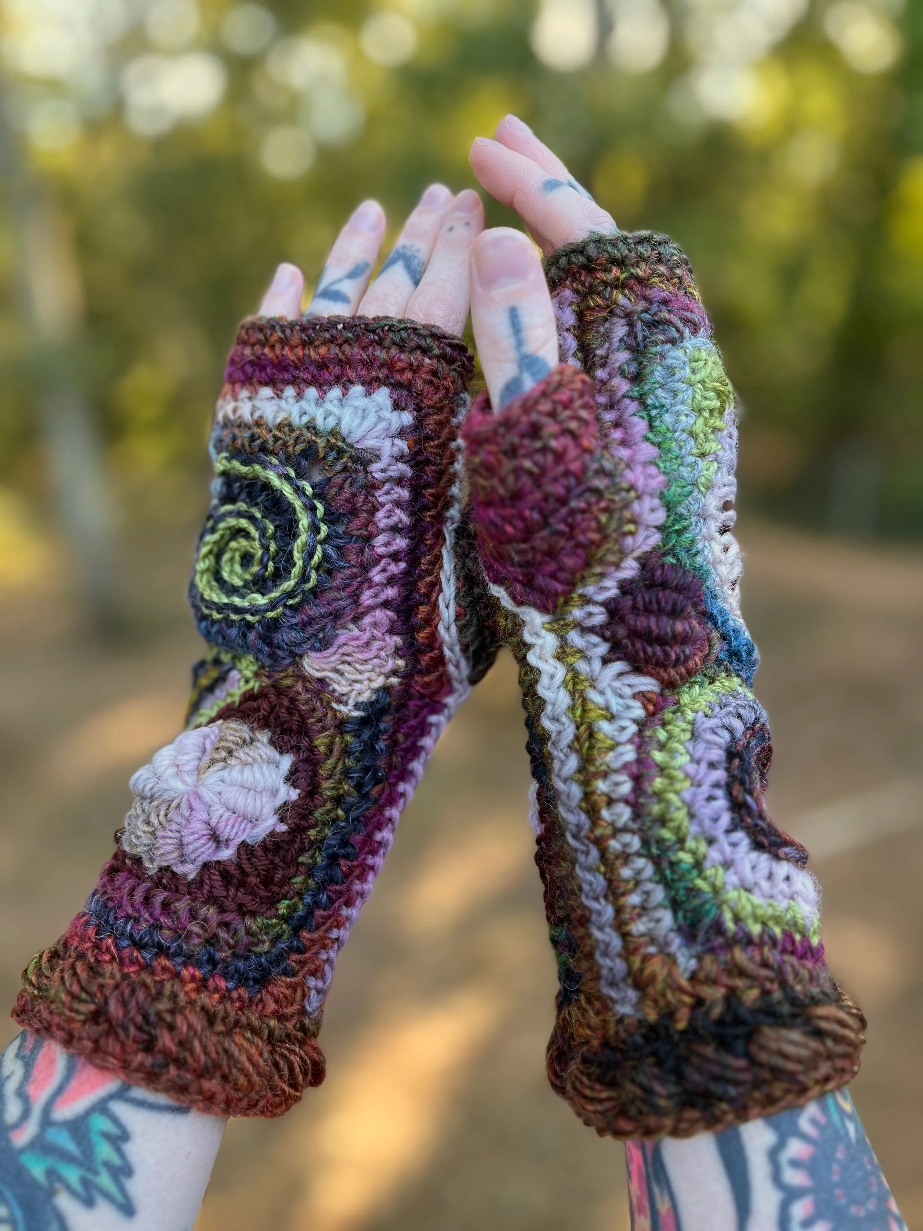 Earthy Freeform Crochet Gloves #2