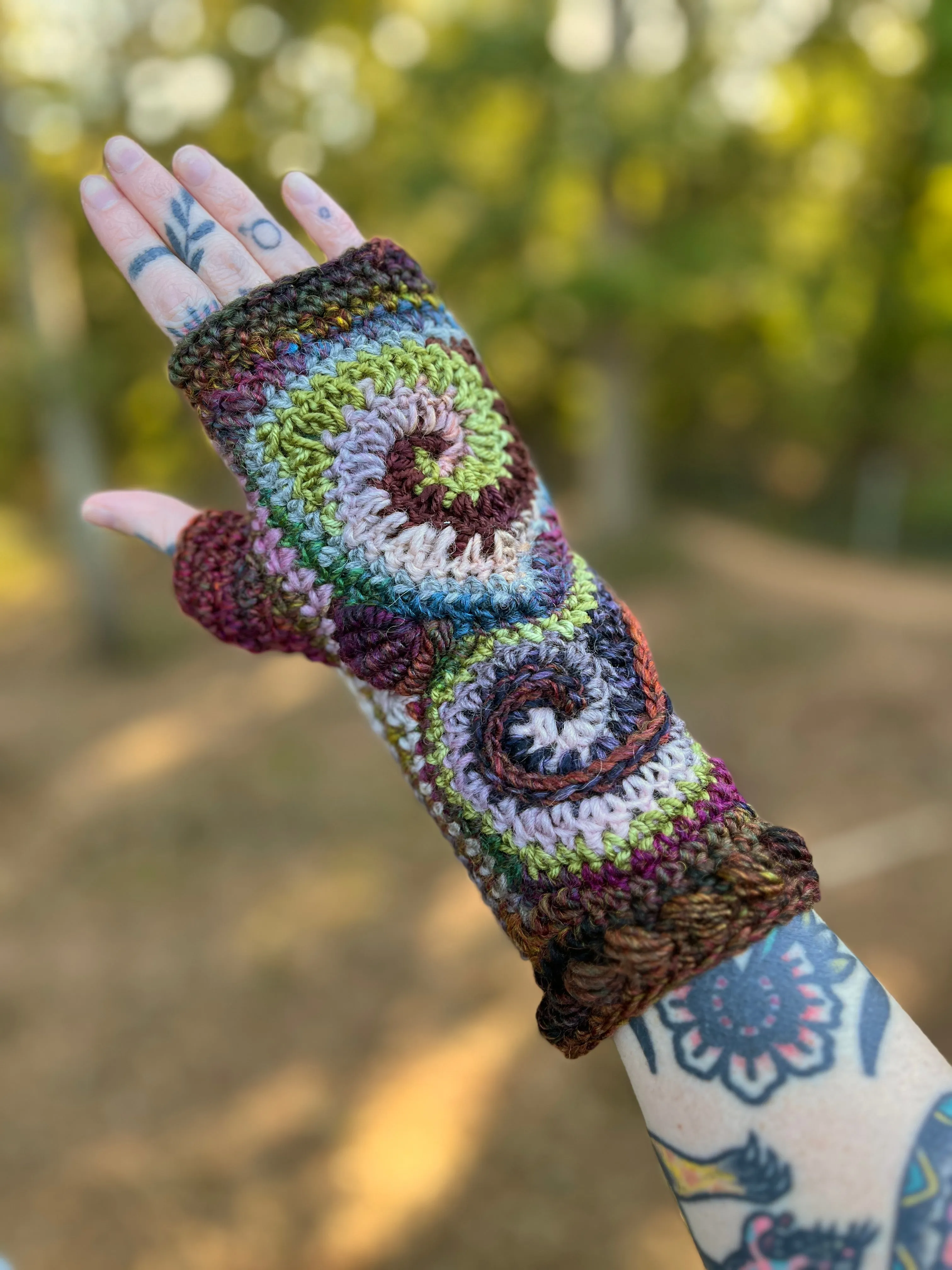 Earthy Freeform Crochet Gloves #2