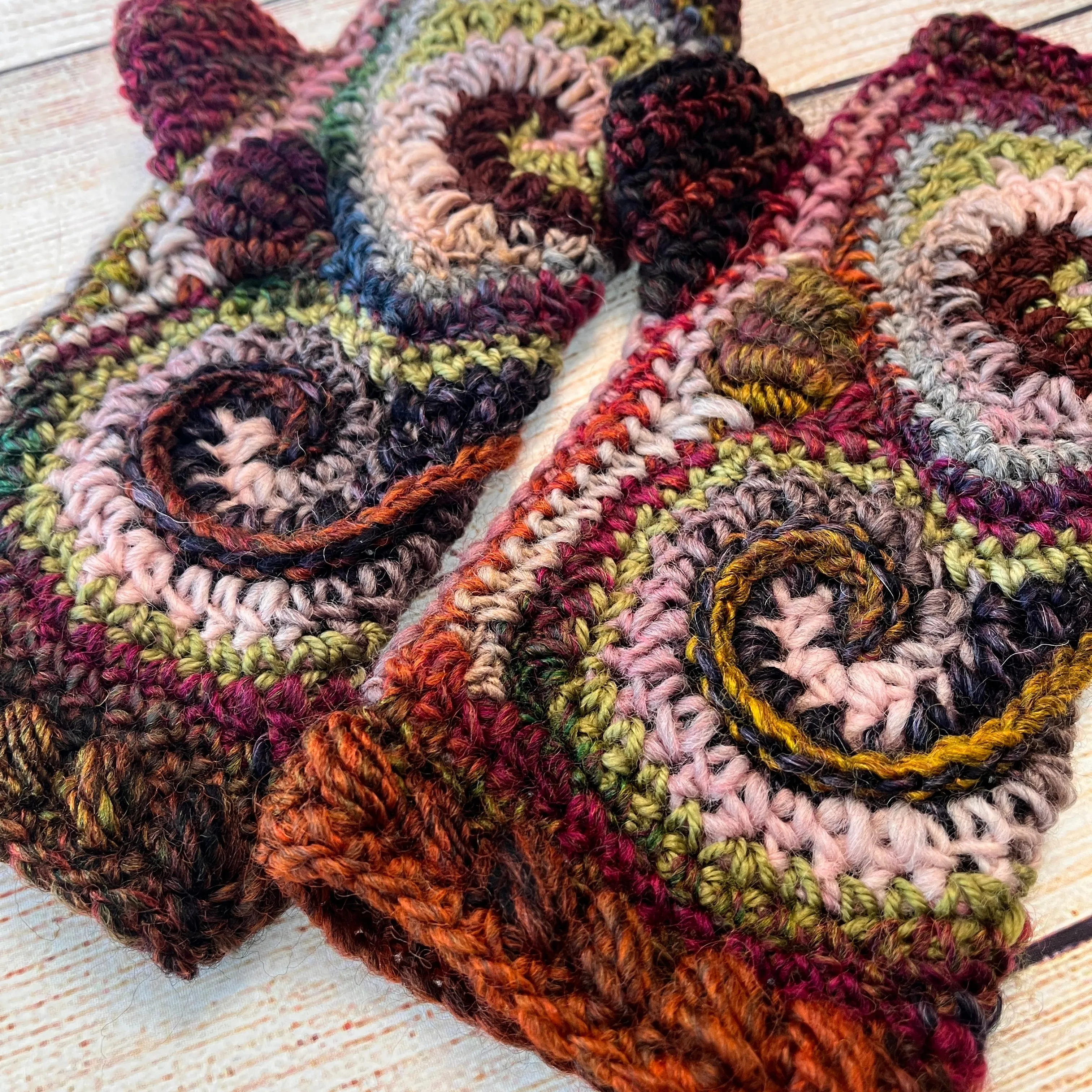 Earthy Freeform Crochet Gloves #2