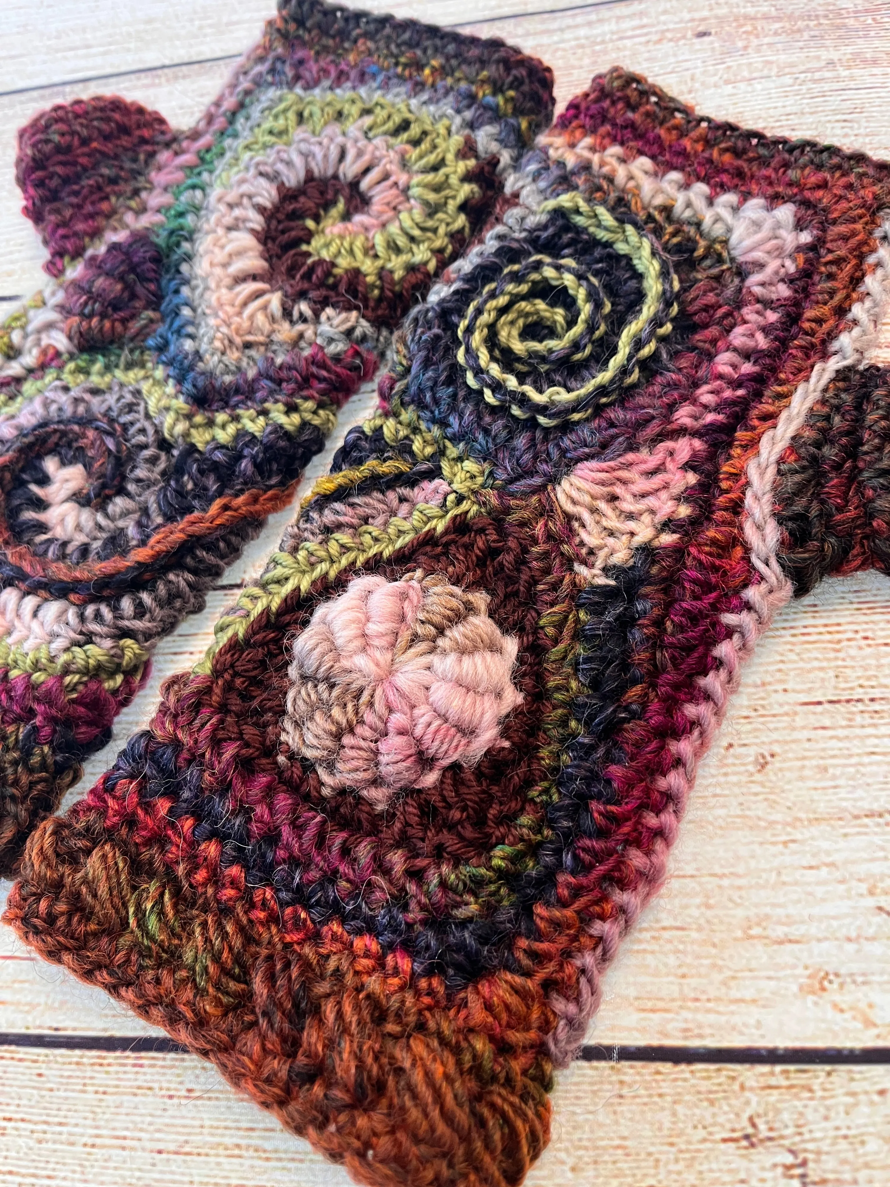 Earthy Freeform Crochet Gloves #2