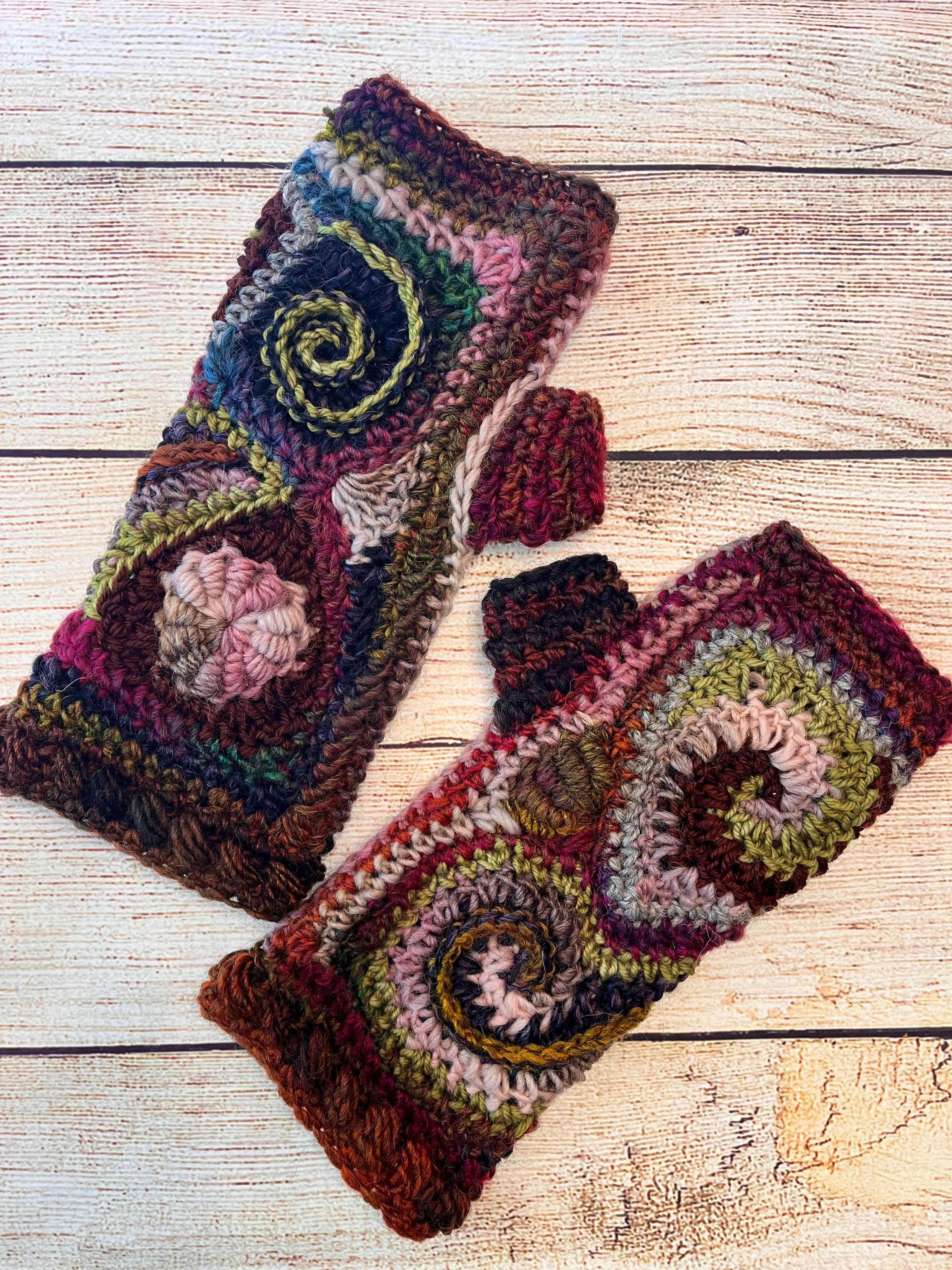 Earthy Freeform Crochet Gloves #2