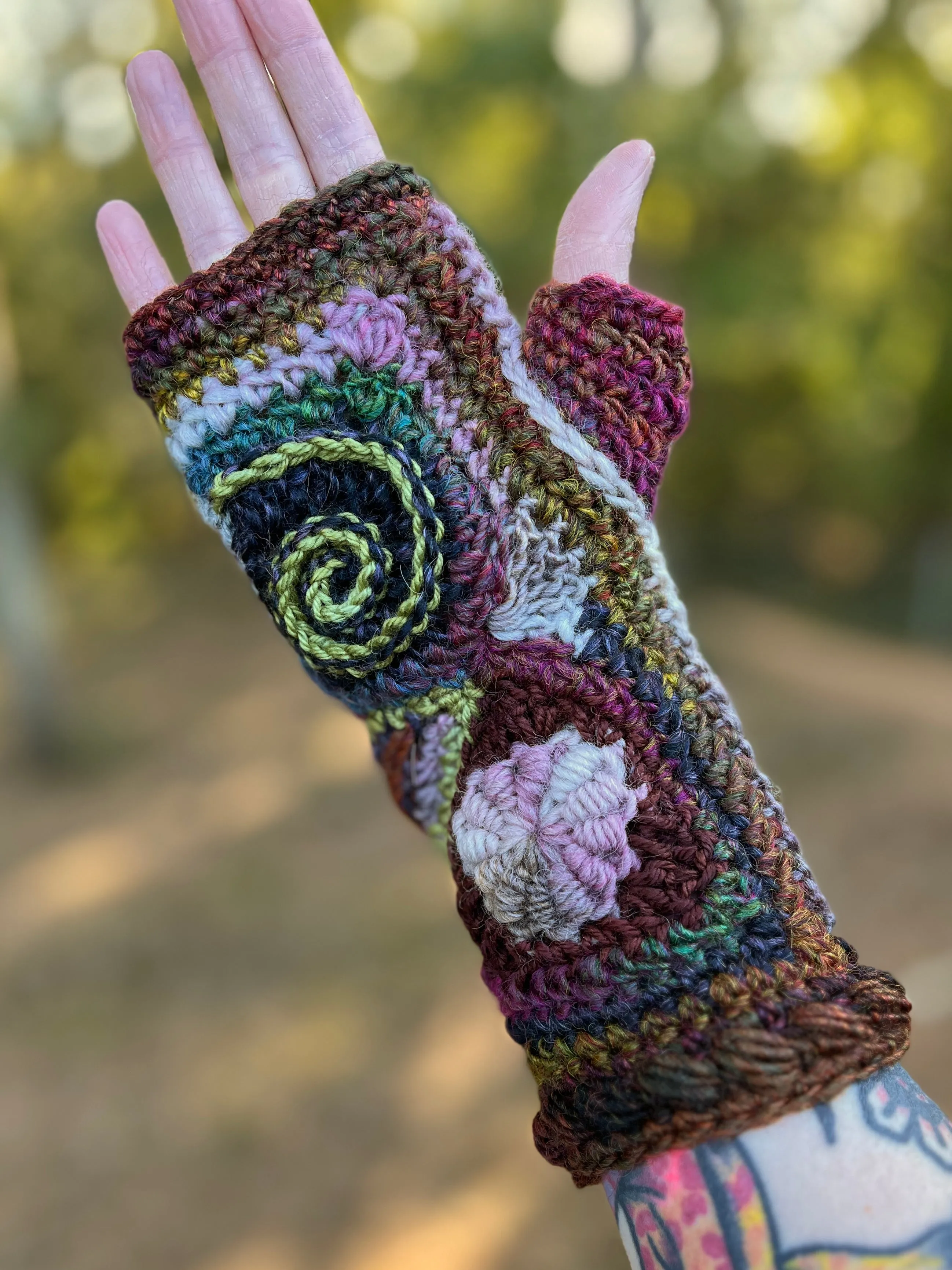 Earthy Freeform Crochet Gloves #2