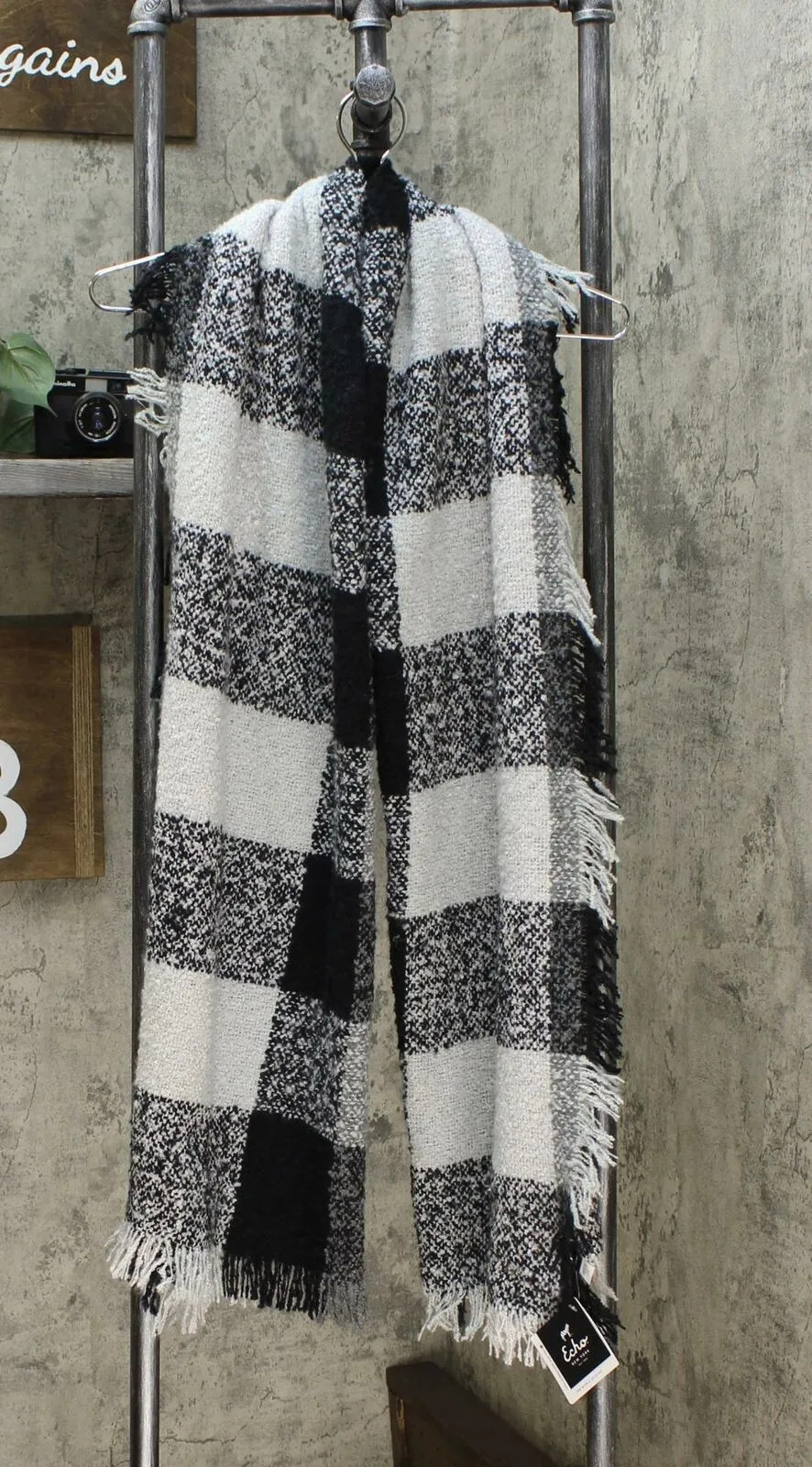 Echo Women's Lightweight Fringe Rectangle Check Scarf