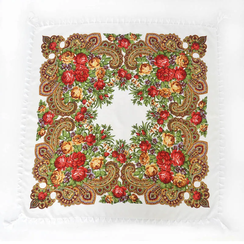 Ethnic Flower Print Square Scarf Shawl Fringed Scarves for Women Ladies Girls