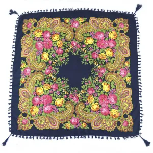Ethnic Flower Print Square Scarf Shawl Fringed Scarves for Women Ladies Girls