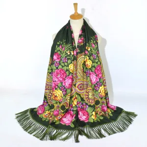 Ethnic Retro Flower Long Scarf Shawl Fringed Scarves for Women Ladies Girls