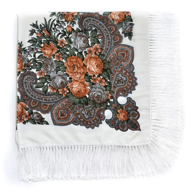 Ethnic Retro Flower Square Scarf Shawl Fringed Scarves for Women Ladies Girls