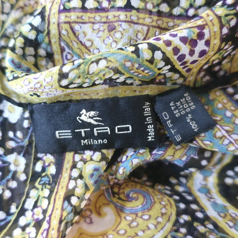 Etro Fringed Silk Chiffon Scarf Black/Yellow Paisley Print