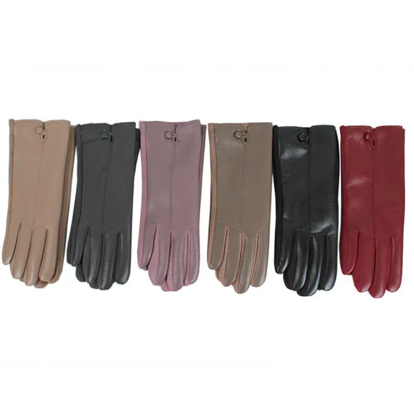 Faux Leather Button Gloves