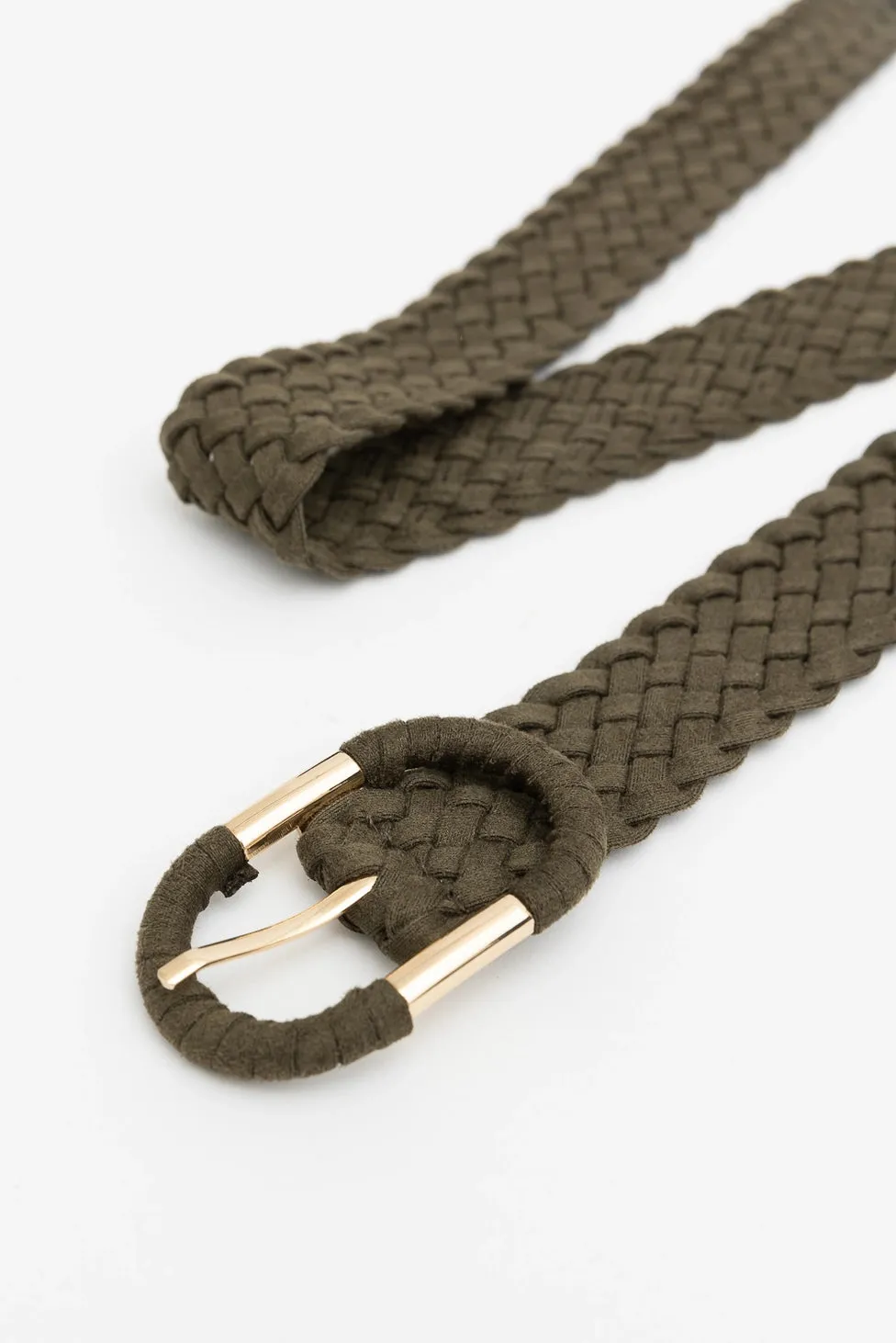 Faux Suede Olive Braided Belt Oval Buckle - One Size