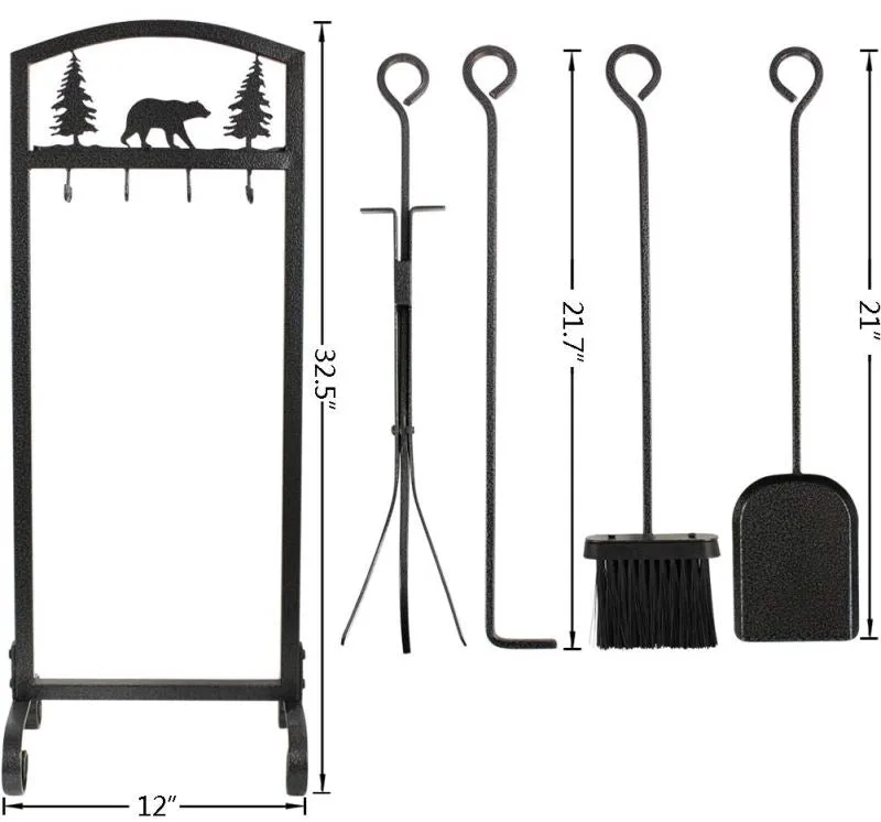 Fireplace Tools Sets 5 Pieces Strength Wrought Iron Indoor Outdoor