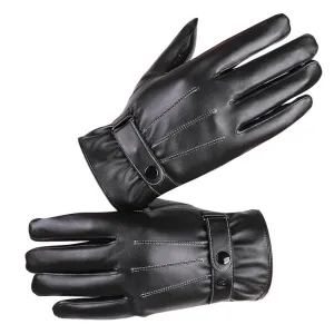 Full Finger PU Mens Black Leather Gloves for Winters -Touchscreen warm gloves - for Skiing or