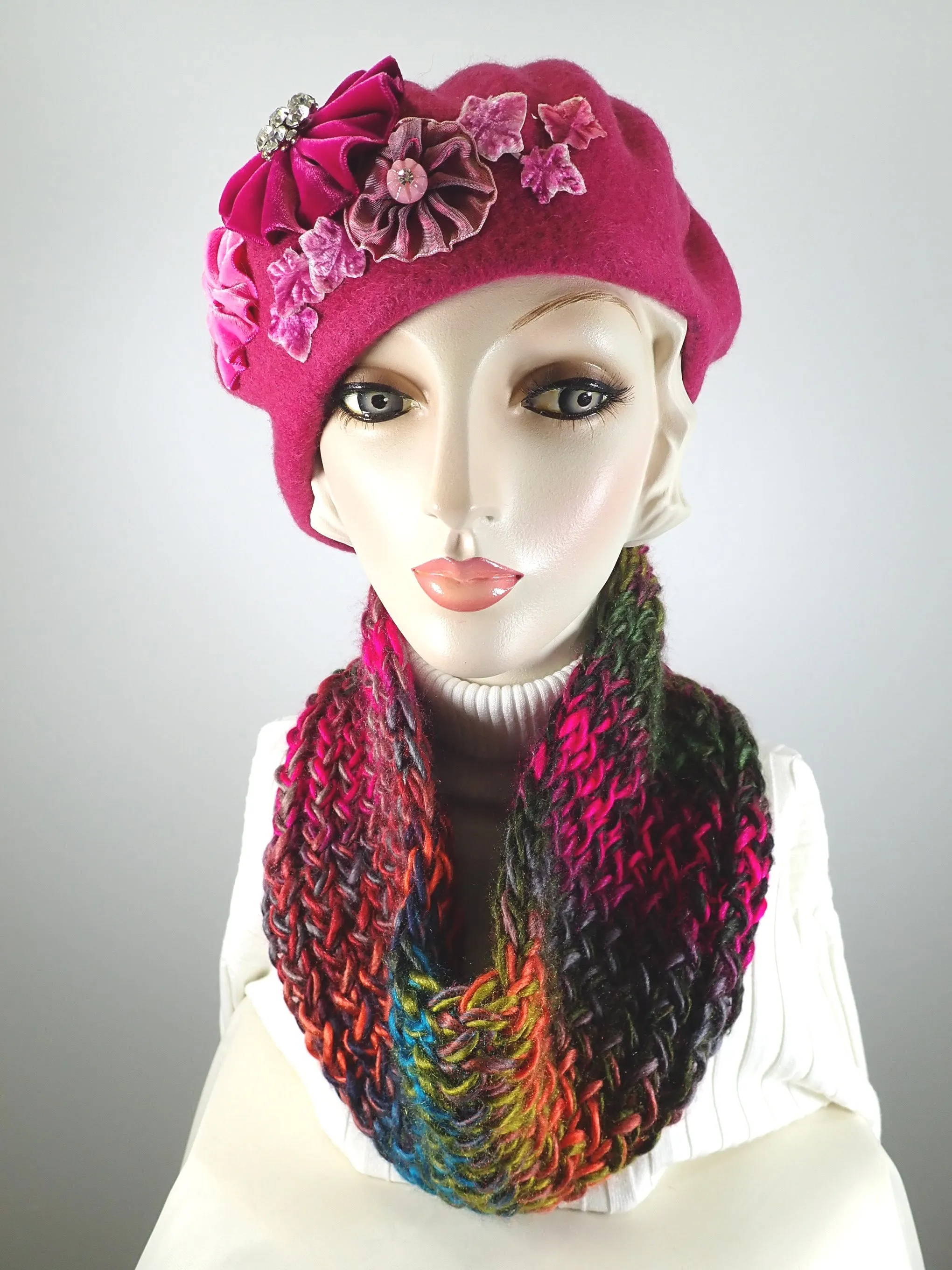 Gifts for her. Hand knitted cowl scarf. Multi color ladies scarf. Soft warm cowl scarf. Vivid acrylic yarn cowl scarf. Womens gift ideas