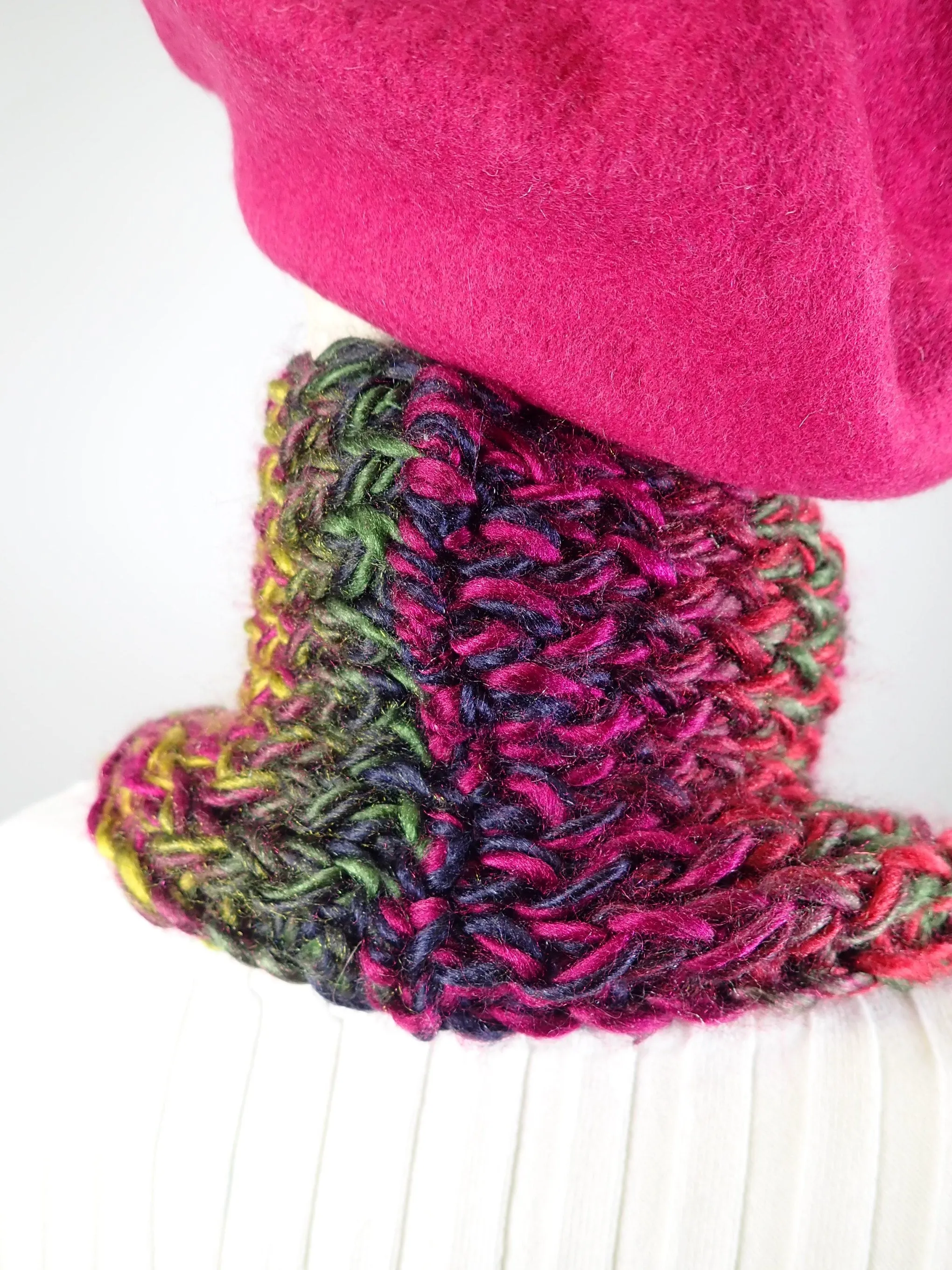 Gifts for her. Hand knitted cowl scarf. Multi color ladies scarf. Soft warm cowl scarf. Vivid acrylic yarn cowl scarf. Womens gift ideas